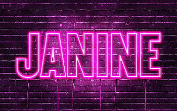 Happy Birtay Janine, , pink neon lights, Janine name, creative, Janine Happy Birtay, Janine Birtay, popular french female names, with Janine name, Janine HD wallpaper
