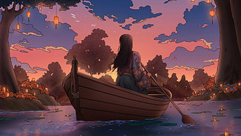 A Journey Along Mystic River, boat, artist, artwork, digital-art HD wallpaper