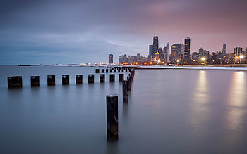 look at the city, skyscrapers, fun, cool, nature, lake HD wallpaper