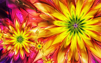 Digital Flowers, artwork, petals, yellow, red, colors HD wallpaper