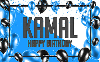 Happy Birtay Kamal, Birtay Balloons Background, Kamal, with names, Kamal Happy Birtay, Blue Balloons Birtay Background, Kamal Birtay HD wallpaper