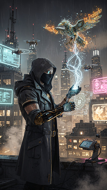 Skywire Technomancer — Neon , cyberpunk, hooded figure, hacker HD phone wallpaper