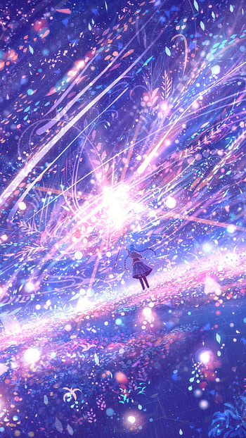 blue hair, braid, colorful, magic, petal, Anime, Original HD phone wallpaper