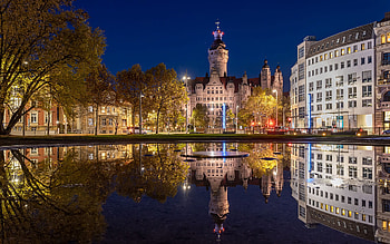 Leipzig Germany, reflection, leipzig, lake, night, lights, germany HD wallpaper