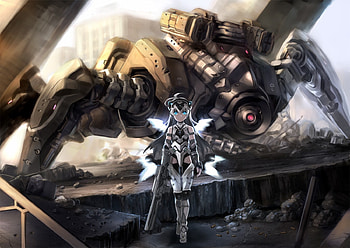 The Destroyer, awesome, cute, angel, long hair, beauty, badass, mecha, gun, stunning, sexy, blue eyes, robot, hot, beautiful, armor, anime girl, white hair, cool, weapon, prretty HD wallpaper