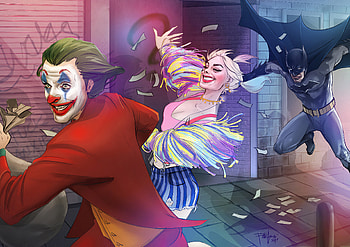 Joker And Harley Quinn Runaway, joker, harley-quinn, superheroes, supervillain, artwork, artstation HD wallpaper