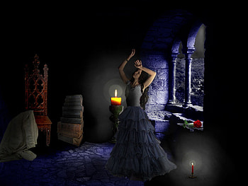 waiting..., night, anime, fantasy, candle, girl HD wallpaper