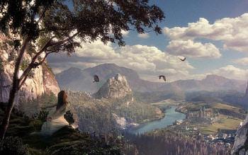 Valley Of My Dreams, summer, fantasy, valley, castle, woman HD wallpaper