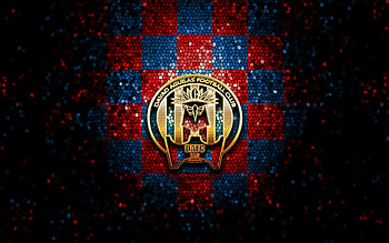 Davao Aguilas FC, glitter logo, Categoria Primera A, red blue checkered background, soccer, colombian football club, Davao Aguilas logo, mosaic art, football, FC Davao Aguilas, Colombian football league HD wallpaper