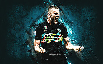 Milan Skriniar, Inter Milan, Slovak footballer, FC Internazionale, Serie A, blue stone background, football, Italy HD wallpaper