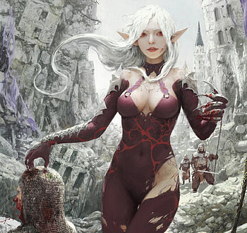 Ada, white, art, fantasy, red, girl, elf, liu xuan HD wallpaper