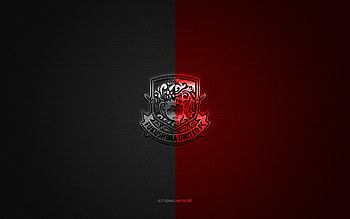 Fukushima United FC, Japanese football club, red black logo, red black carbon fiber background, J3 League, football, Fukushima, Japan, Fukushima United FC logo HD wallpaper