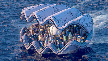 City in a shell, fantasy, city, fantasy city HD wallpaper