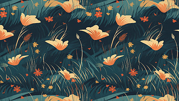Background with orange flowers and grass, flower HD wallpaper