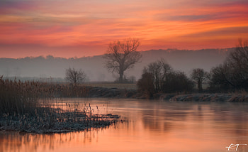 Dawn over River, river, Dawn, nature, water HD wallpaper