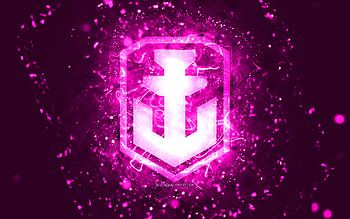 World of Warships purple logo, , purple neon lights, WoWS, purple abstract background, World of Warships logo, online games, WoWS logo, World of Warships HD wallpaper