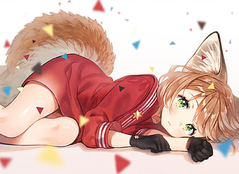Foxxie Girl, sweet, confetti, foxxie, cute, girl, tail, beauty, lady, anime, pretty, red, ANIME GIRL, blonde hair, lovely, fox ears, female HD wallpaper