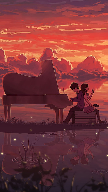 Couple, piano, Anime, Original, anime sunset HD phone wallpaper