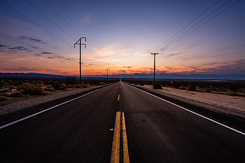 Road, highway, sunset, nature, skyline HD wallpaper