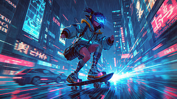 Cyberpunk Anime Girl Skateboarding Through The Future, cyberpunk, anime-girl, skateboard, future, artist, artwork, art, digital-art, ai, deviantart HD wallpaper