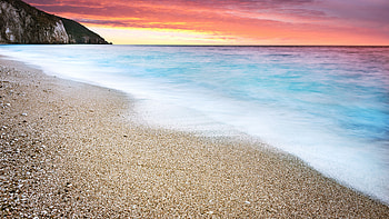 Sea waves, foam, sunset, beach HD wallpaper