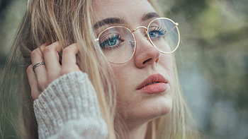 Closeup View Of Blue Eyes Girl Model Is Wearing Specs Standing In Blur Background Girls HD wallpaper