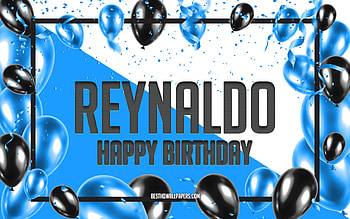 Happy Birtay Reynaldo, Birtay Balloons Background, Reynaldo, with names, Reynaldo Happy Birtay, Blue Balloons Birtay Background, Reynaldo Birtay HD wallpaper
