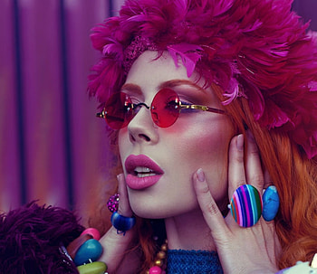 Cosmopop, blue, model, ophelia overdose, girl, hand, woman, jewel, pink, sunglasses, face HD wallpaper