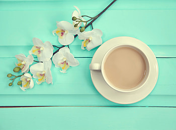 Coffee Bliss with Delicate Orchid Elegance, food, coffee HD wallpaper