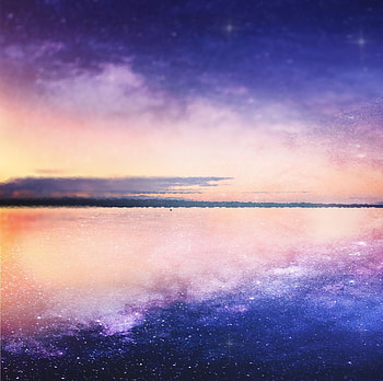 Starry sky, lake, reflections HD wallpaper