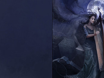 Melody of your Demise, night, full moon, lady, tombstones, harp HD wallpaper