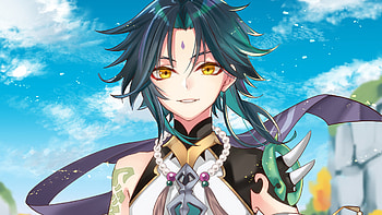 Yellow Eyes Xiao In Blue Sky Background Genshin Impact HD wallpaper