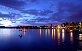 Bodensee at Night, night, lights, badensee, lake, dark HD wallpaper