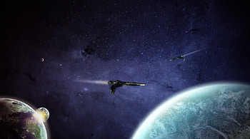 fantasy space art, ships, planets, moon, stars, sun HD wallpaper