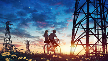 Love On Two Wheels, couple, love, bicycle, artist, artwork, digital-art HD wallpaper