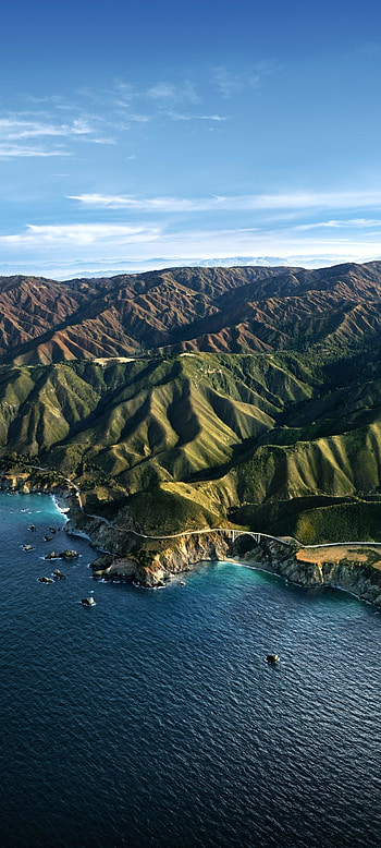 macOS 11 (Big Sur) Stock - Day, Apple Inc., landscape, ocean, coastline, aerial, mountain, nature HD phone wallpaper