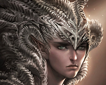 Bone helmet, sakimichan, fantasy, art, portrait, man, face, head HD wallpaper
