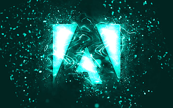 Adobe turquoise logo, , turquoise neon lights, creative, turquoise abstract background, Adobe logo, brands, Adobe HD wallpaper