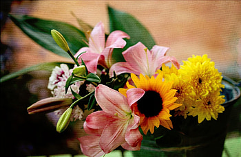 Flowers, Chrysanthemum, Lilies, Bouquet, Sunflower, Bucket HD wallpaper