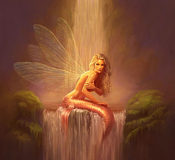 Serenity, mermaid, frumusete, art, girl, yasushi matsuoka, orange, summer, fantasy, luminos, vara, siren HD wallpaper