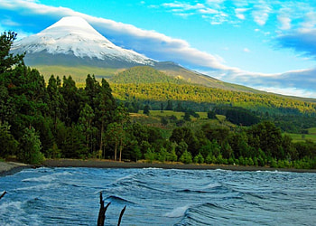 Before Sunset At Osorno Volcano, Chile, prairies, volcano, sky, beautiful, snowy peak, forest, lake HD wallpaper