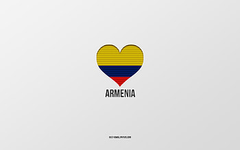 I Love Armenia, Colombian cities, Day of Armenia, gray background, Armenia, Colombia, Colombian flag heart, favorite cities, Love Armenia HD wallpaper