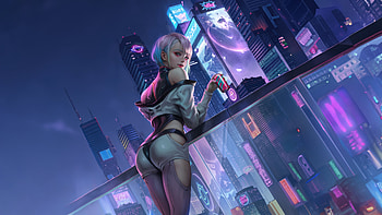 Lucy In Cyberpunk Cityscape, cyberpunk, lucy, artwork, artist, digital-art, artstation HD wallpaper