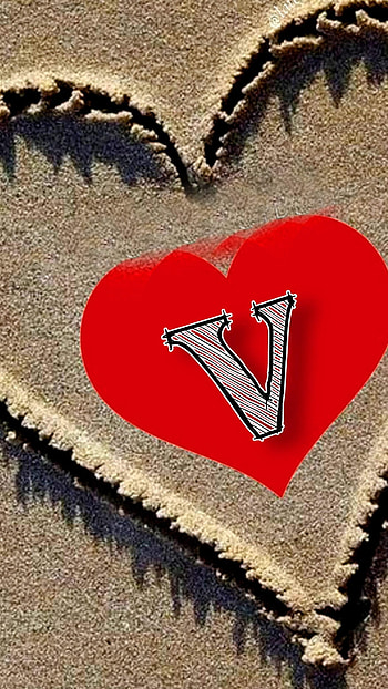 V Letter, Heart, Sand HD phone wallpaper