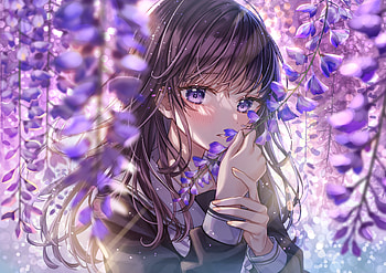 Anime Girl in Blossoming Purple Dreams, Anime, girl, anime girl HD wallpaper