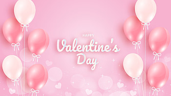 Pink Balloons Happy Valentine's Day Glitter Light Pink Background Valentine's Day HD wallpaper