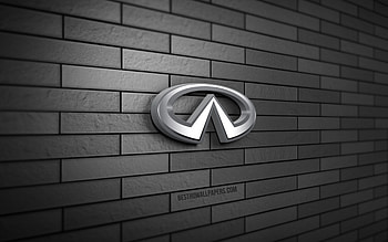 Infiniti 3D logo, , gray brickwall, creative, cars brands, Infiniti logo, Infiniti metal logo, 3D art, Infiniti HD wallpaper