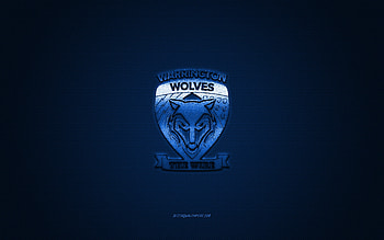 Warrington Wolves, English rugby club, blue logo, blue carbon fiber background, Super League, rugby, Warrington, England HD wallpaper