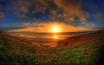 Landscape, Sunset, Grass, Sky, Art, Sun HD wallpaper