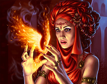 Trying To Catch A Phoenix, phoenix, red scarf, fantasy, woman HD wallpaper